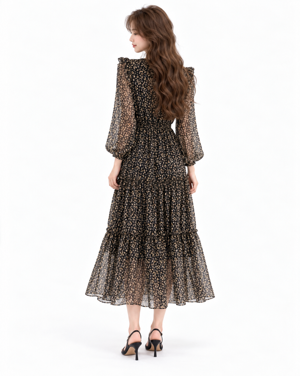 Floral Ruffle Chiffon Midi Dress