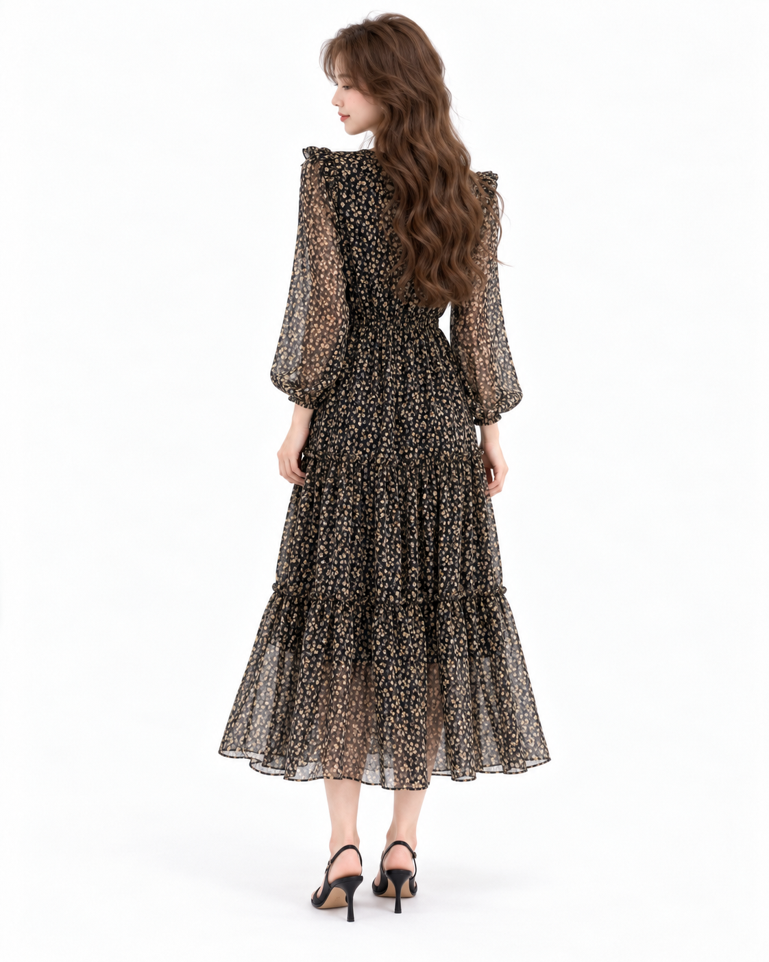 Floral Ruffle Chiffon Midi Dress