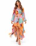 Watercolor Print Asymmetric Ruffle Skirt