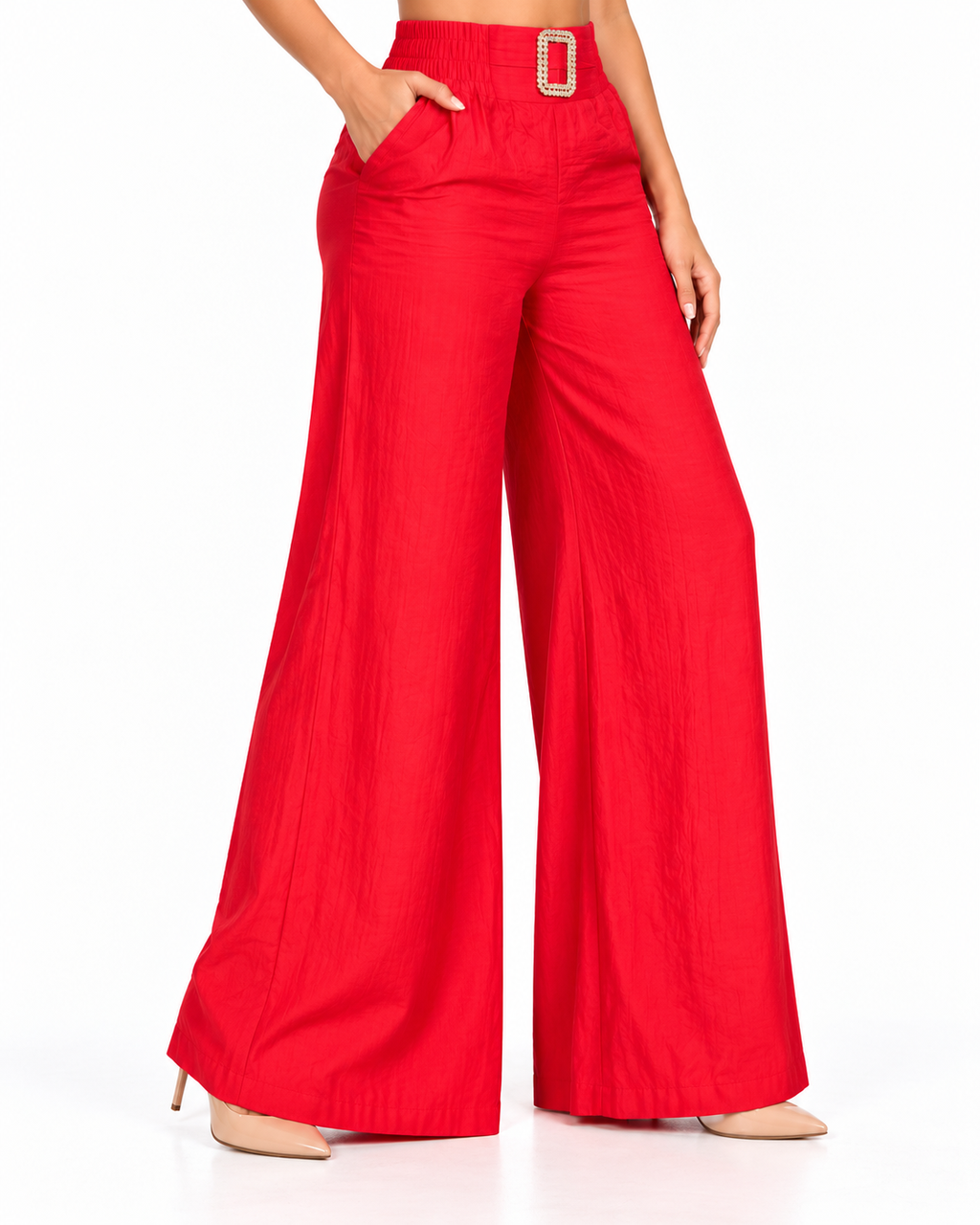 Red High-Waist Wide-Leg Trousers