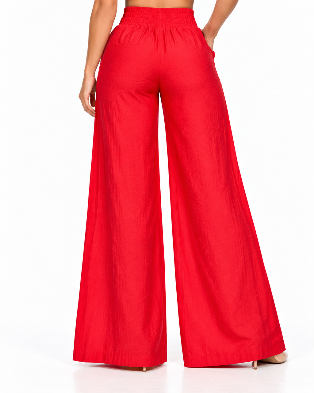 Red High-Waist Wide-Leg Trousers
