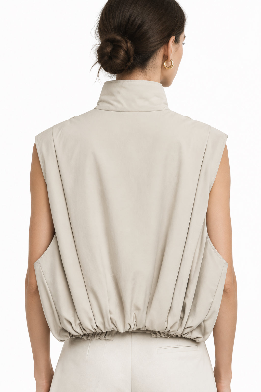 Dark Beige Double-Breasted Pleated Vest