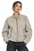 Apricot Washed Zip-Front Jacket