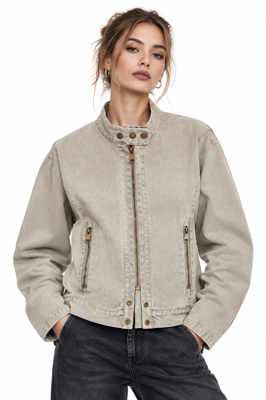 Apricot Washed Zip-Front Jacket