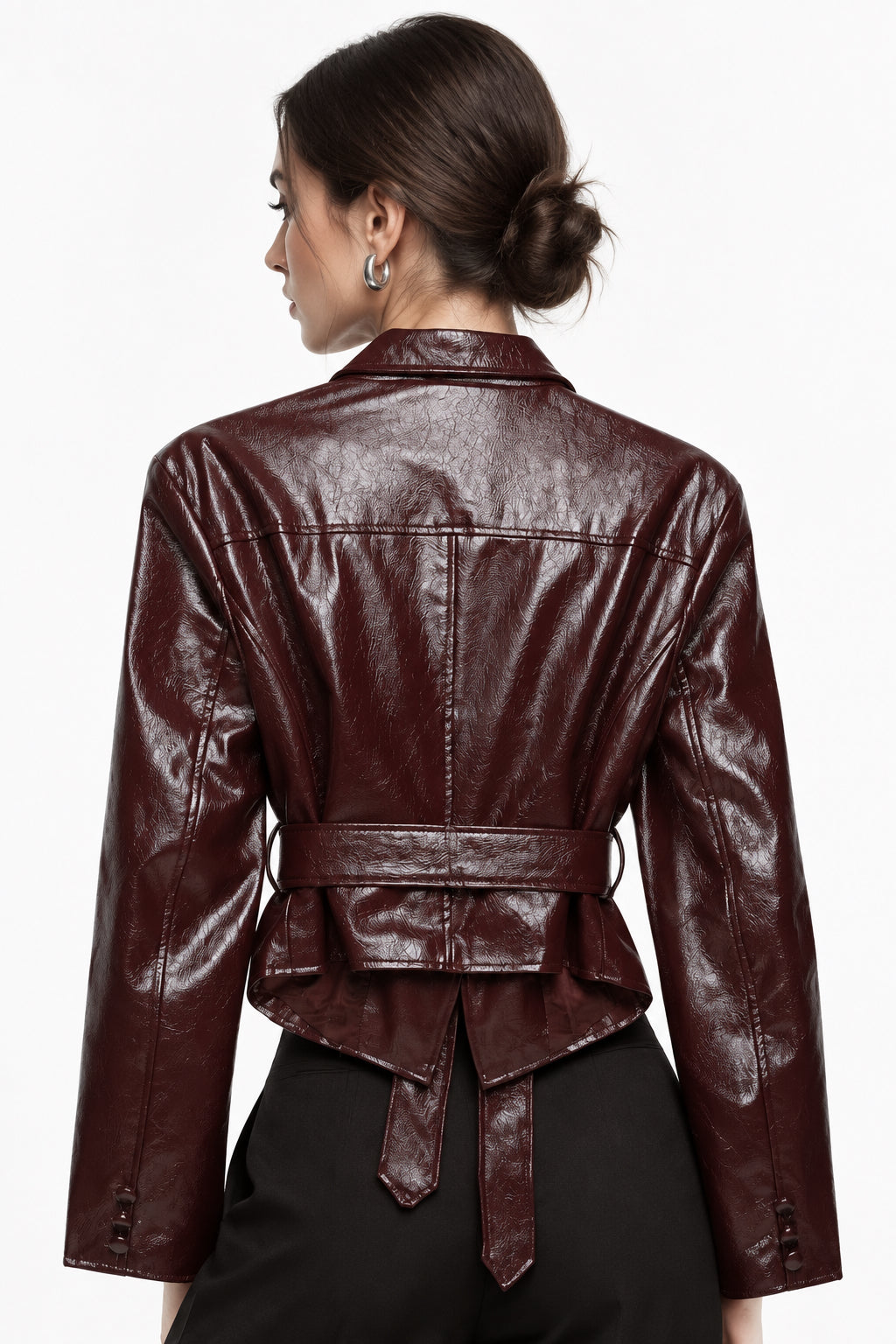 Burgundy Lace-Up Faux Leather Jacket