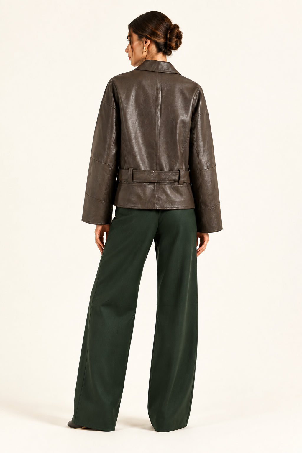 Brown Belted Button-Front Jacket