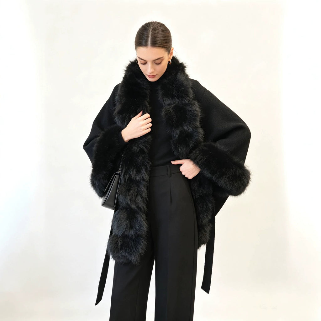 Fur-Collar Lace-Up Jacket