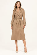 Waist-Cinched Double-Breasted Long Coat