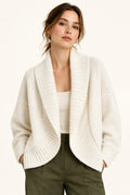 Open-Front Knit Jacket with Lapel Collar