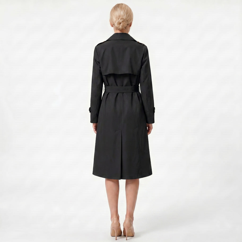 Waist-Cinched Double-Breasted Long Coat