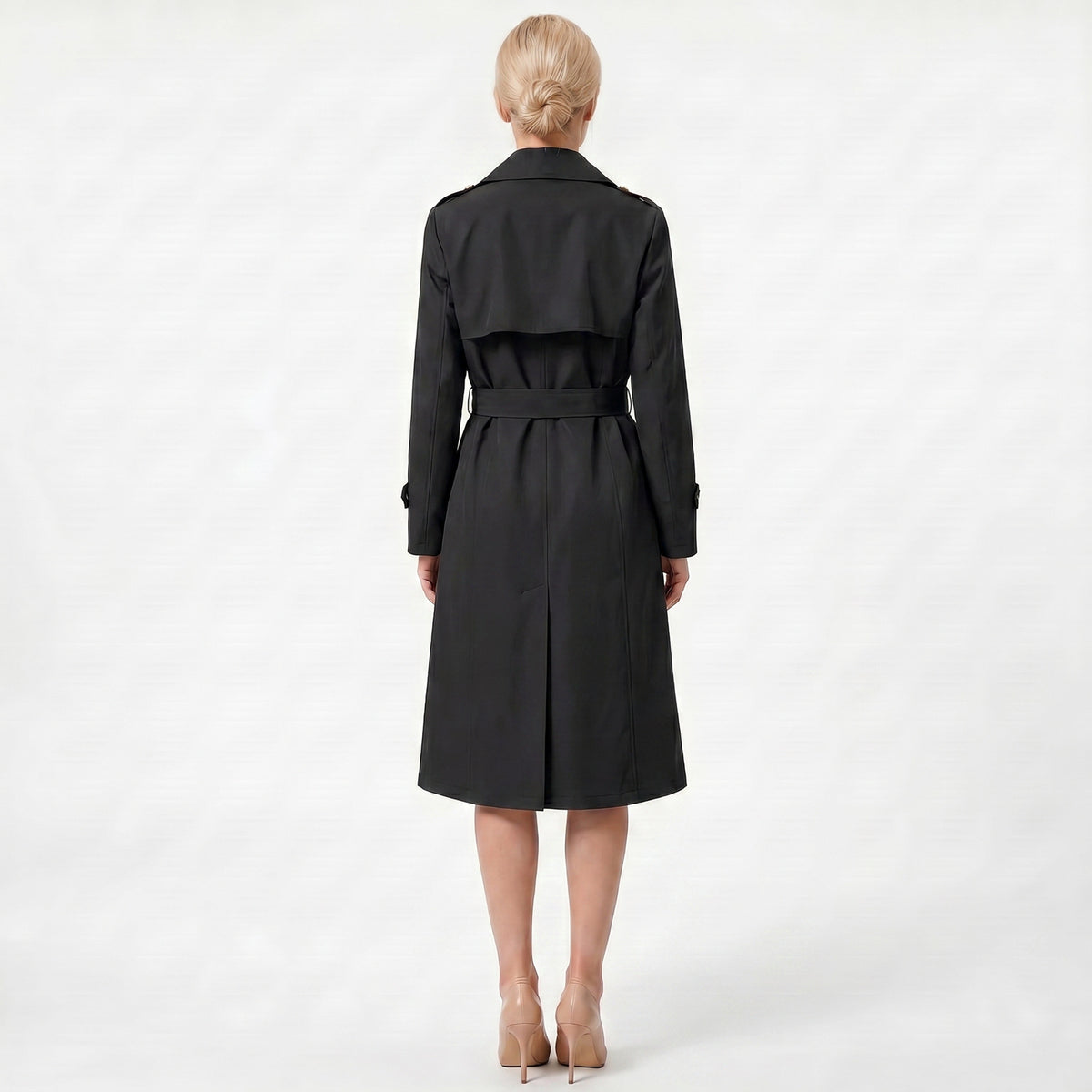 Waist-Cinched Double-Breasted Long Coat