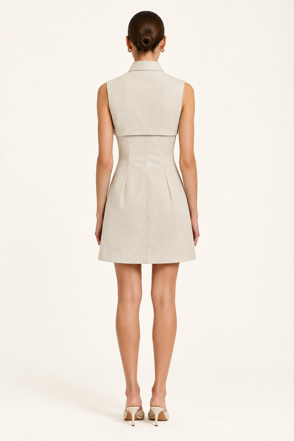 Khaki Stand-Collar Sleeveless Dress