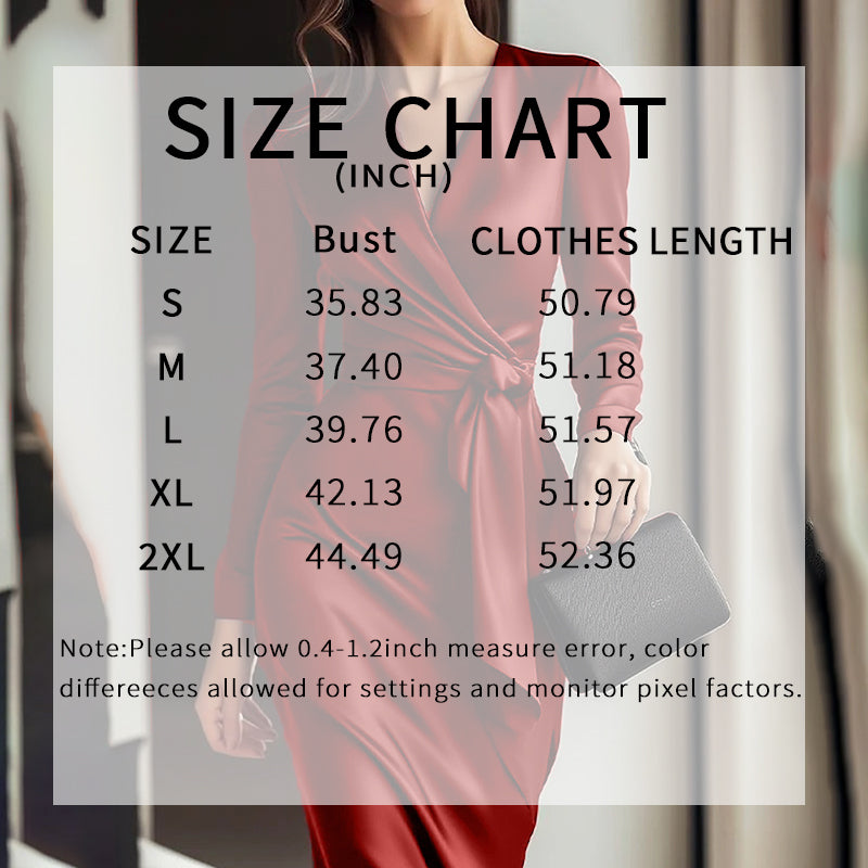Burgundy Satin V-Neck Long-Sleeve Midi Dress