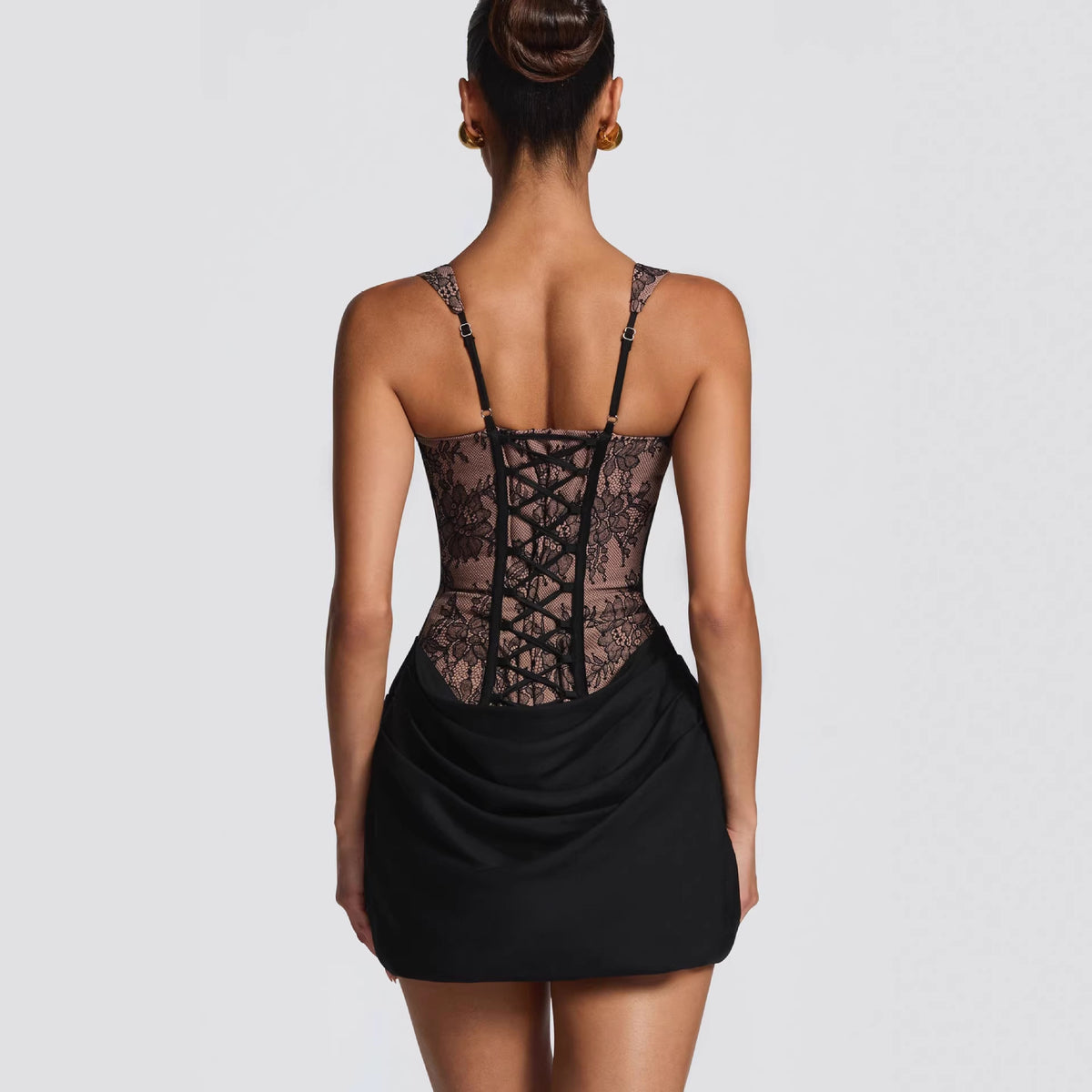 Lace-Panel Pleated Slip Dress