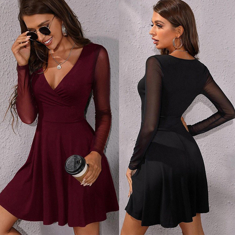Slim Mesh Long-Sleeve Bodycon Dress