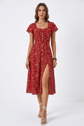 Floral Button-Front Split Maxi Dress