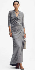 Women's Draped Boat-neck Long-sleeve Dress